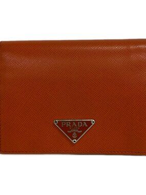 PRADA Orange Leather Bifold Wallet